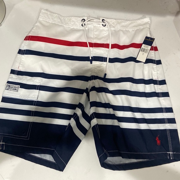 Polo Ralph Lauren Swim Trunks Mens Small Blue White Red Striped
